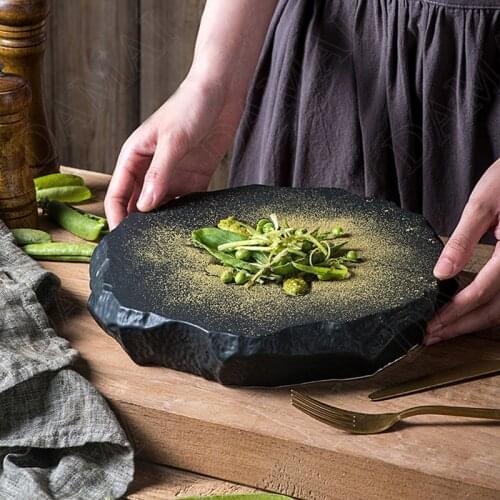 Simplicity Ceramic Plates Stone Grain Decorative Western Steak Dishes Desktop Dessert Cake Showcase Living Room Decoration Trays