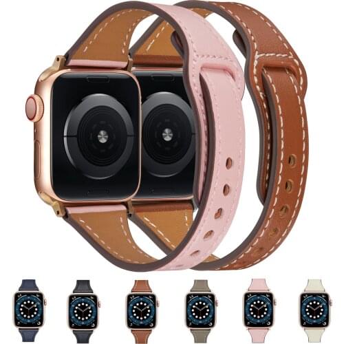 Genuine Cow Leather Strap for Apple Watch Band 44mm 40mm 42mm 38mm Slim Smartwatch Wristband Belt Bracelet for IWatch 3 4 5 6 Se