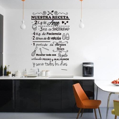 Removable Spanish Recipe Wall Stickers Decor Nuestra Receta Vinyl Art Decal Kitchen Decor Restaurant Window Wall Decals RU490