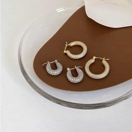 WTLTC 2 Sizes Solid Thick Hoop Earrings for Women Simple Rhinestones Round Charms Earrings Retro Geometric Earrings Hoops 2020