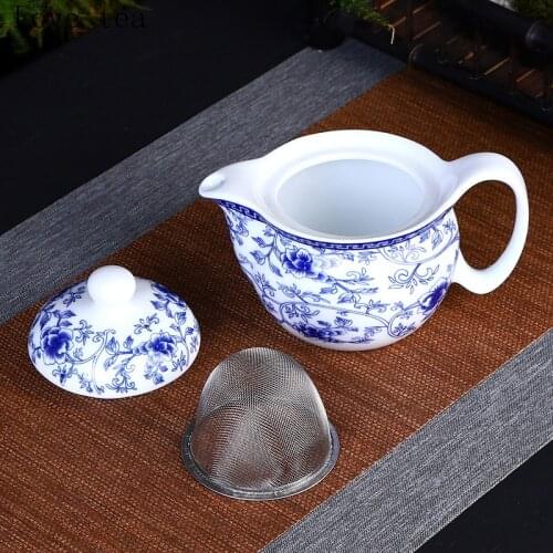 Blue and white porcelain teapot 350ml with stainless steel strainer high-end Japanese ceramic kung fu tea cup creative