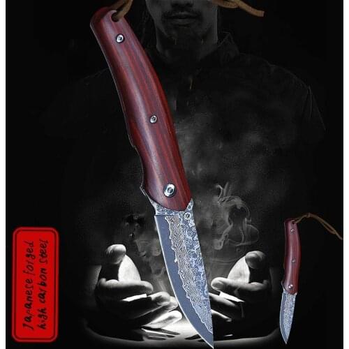 Damascus Rosewood folding knife high hardness tactical Folding Knife Sharp edge pocket knife outdoor folding knife hunting knife