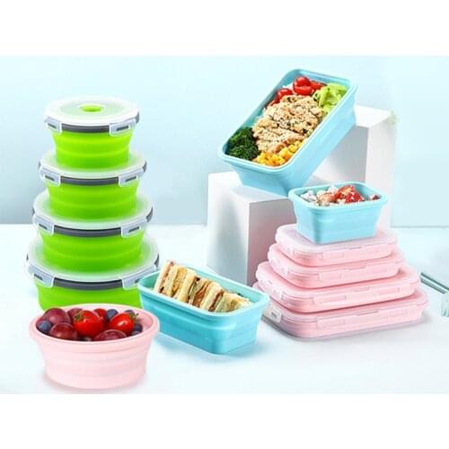 Collapsible Containers Set Camping Silicone Food Storage Lunch Box Microwave Kitchen Vgetable Fruit Container With Lids