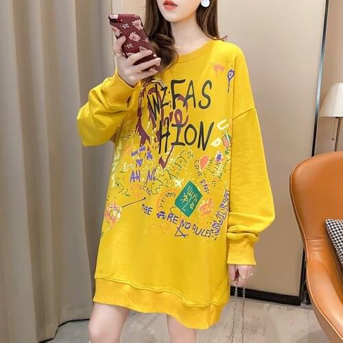 Streetwear O-neck Sweatshirt Women Coat 2021 New Loose Korean Spring Autumn Print Cartoon Pullover Long Sleeve Harajuku Hoodie