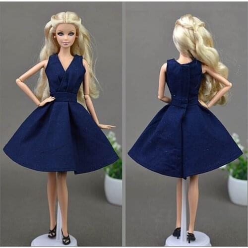 Dark Blue Elegant Handmade Unique Doll Dress For Barbie Doll Party Dresses Vestido Clothes For 1/6 BJD Doll Accessories Toy