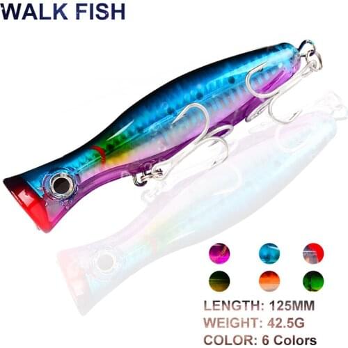 WALK FISH 1PCS 125mm/42.5g Topwater Popper Fishing Lure Plastic Baits Artificial Hard Fishing Baits Bass Pike Fishing Tackle