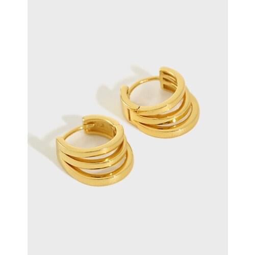 YPAY Multi Layer Circle Huggie Hoop Earrings for Women Bijoux 100% 925 Sterling Silver Gold Plated Party Jewelry Gifts YME376