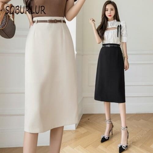 SOBURLUR 2021 Summer New Japan Style Womens Midi Skirt Casual Split with Zipper High-waisted Skirts Woman Clothes Korean Faldas