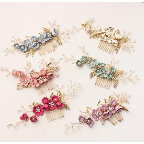 Wedding Bridal Hair Comb Clip Leaf Pearl Hair Pins Headpiece Women Crystal Hair Ornaments Jewelry Bridesmaid Hair Accessories