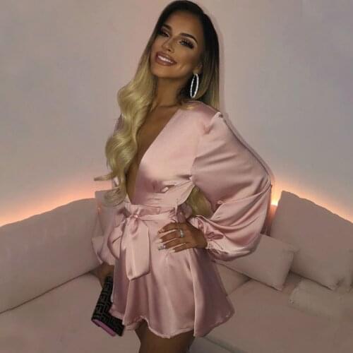 Ladies V-neck Satin Dress Pajama Belt Long Sleeve Cardigan Open Back Sexy Homewear Dress Tight Ladies Party Top Sling Dress
