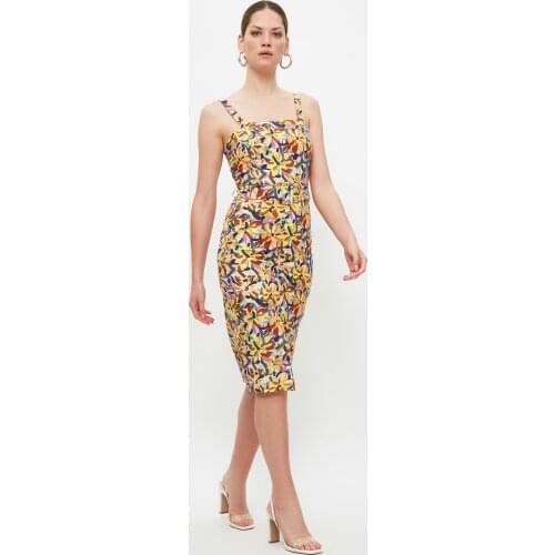 Belted Button Detailed Dress 100% Cotton Womens Office High Street Fashion Style