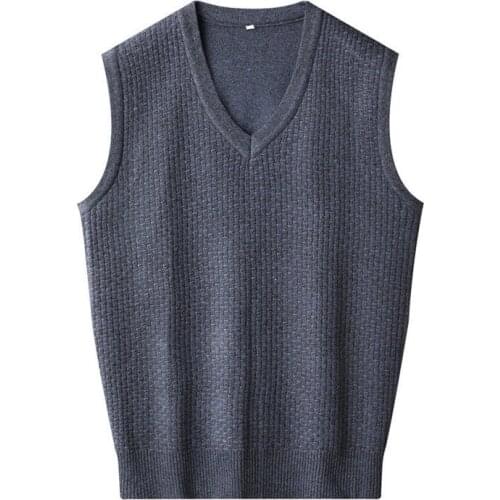 2021 Spring Autumn Mens New V-neck Knitted Sleeveless Tops Male Solid Slim Waistcoat Men Middle-aged Sweater Warm Vest W700