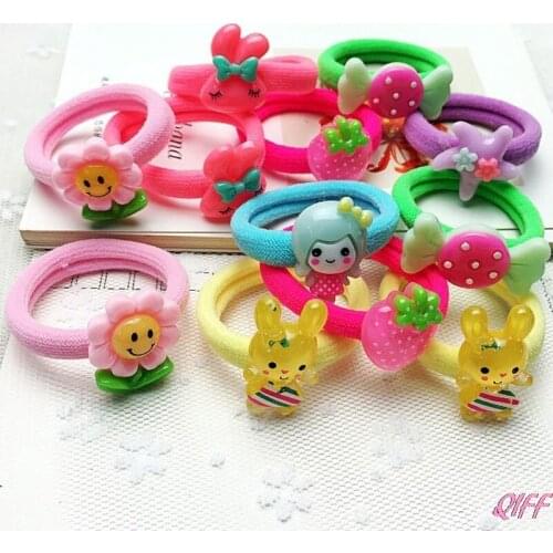 1Pc 4cm Children Kids Colorful Elastic Rubber Band Cute Acrylic Cartoon Fruit Animal Hair Rope Thicken Wide Scrunchy Ponytail