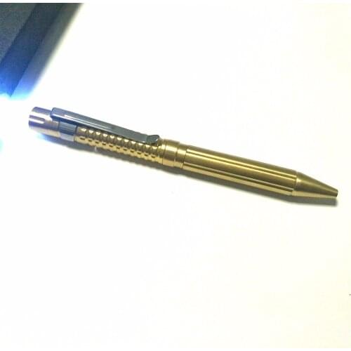 1PC Handmade Brass Push Press Pen With LED Light Copper Metal Signature Writing Pen Outdoor Pocket EDC Multifunction Tools Pen