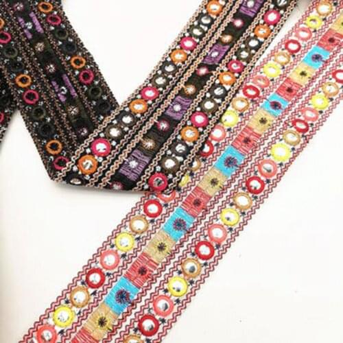 1 Yards Summer Dress Ethnic Embroidery Lace Ribbon Boho Lace Trim DIY Clothes Bag Shoes Accessories Embroidered Fabric