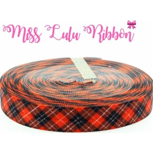10 Yards/Lot 5/8" 16mm Christmas Scottish Tartan Printed Fold Over Elastic Ribbon HT01-PG025-06042