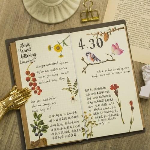 5 sheets/lot Retro Plant Cartoon Label Stickers Diary Sticker Scrapbook Decoration PVC Stationery Stickers