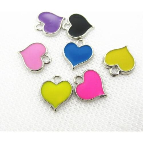 New Arrival 50pcs/lot Mix Six Color Heart Dangle Charms Lobster Clasp DIY Bracelet Necklace Pendants Jewelry Accessories