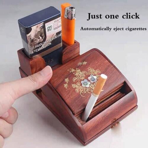 Automatic Cigarette Box Automatic Ejection Cigarette Rolling Machine Handmade Solid Wood 16 Regular Cigarettes Case Box Holder