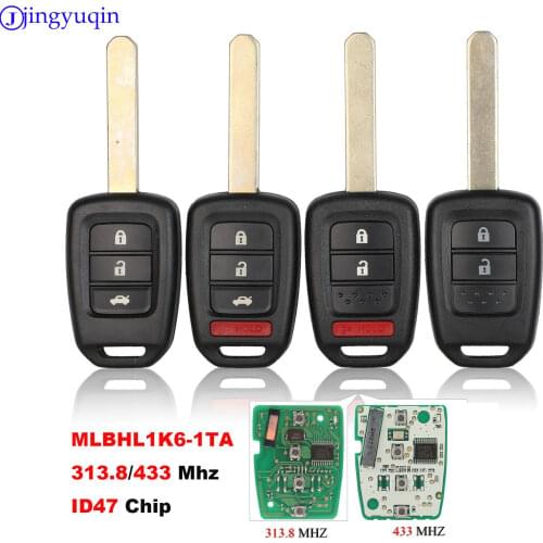 Jingyuqin Car Key Fob PCF7961 Chip Remote Key Fob For Honda 2013-2015 CRV 2013-2017 Accord Civic Fit MLBHLIK6-1T ID47 433 Mhz