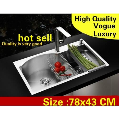 Free shipping Apartment vogue wash vegetables luxury kitchen manual sink double groove 304 stainless steel hot sell 780x430 MM