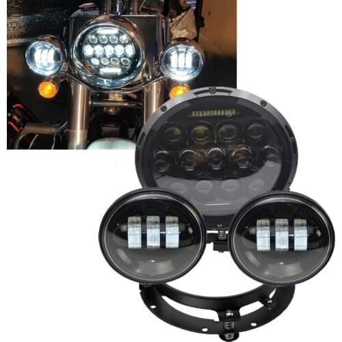 Dot Approved 7inch Phare Moto LED Motorcycle Headlight for Harley Bike with 4-1/2"4.5" LED Passing Lamps Fog Lights & 7"Bracket