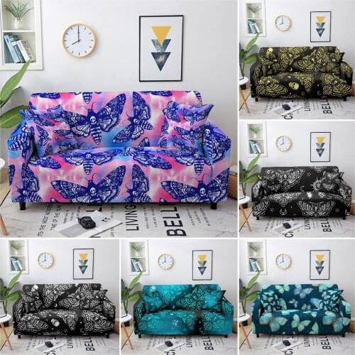 Skull Moth Elastic Sofa Cover For Living Room Butterfly Sofa Cover Chaise Lounge Sectional Couch Cover Corner Sofa Slipcover