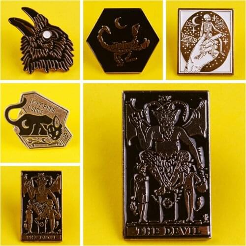 Prajna Rib cage Scorpion Skeleton night Devil Satan Enamel Pins Brooch Badge Denim lapel pin Jewelry Gifts for Women Men friends