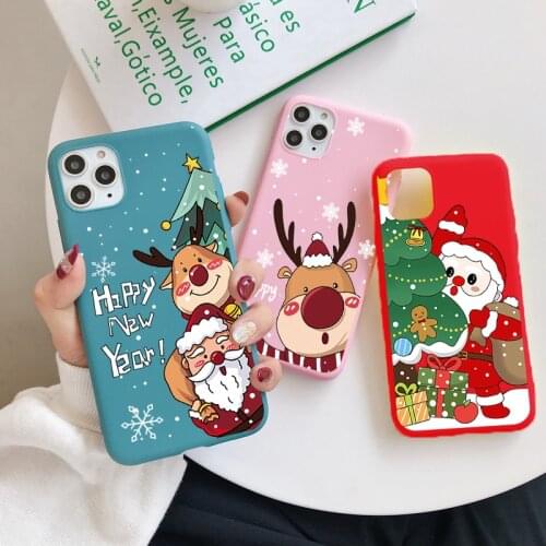 Cartoon Christmas Deer Case For iPhone 11 11pro 12 Pro Max SE 2020 7 8 Plus 6 6S XR X Xs Max New Year Gift Silicone Cover Fundas
