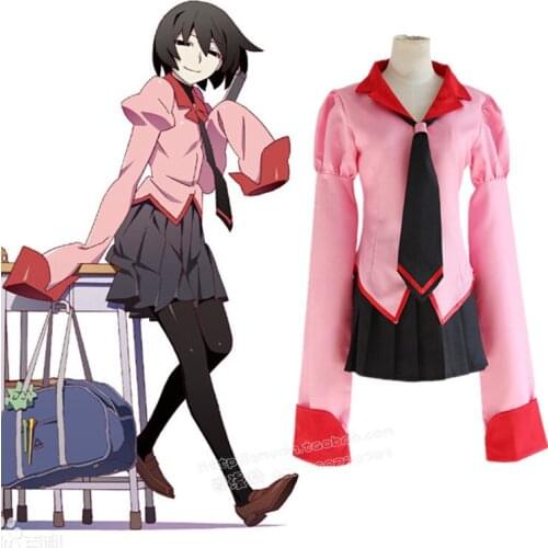 Hot Anime Owarimonogatari cosplay Oshino Ougi cos JK College uniforms costume full set (Top+skirt+tie)