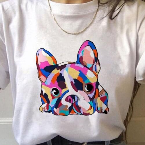 Summer New Cartoon Cute Dog French Bulldog Print T-shirt Female Casual Loose Harajuku Street Style Short-sleeved Top