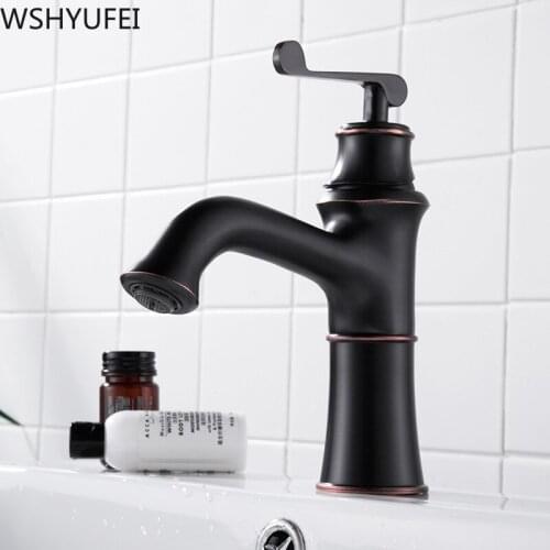 All copper black basin faucet beautiful sink on the hot and cold faucet washbasin bathroom mixing valve Free shipping
