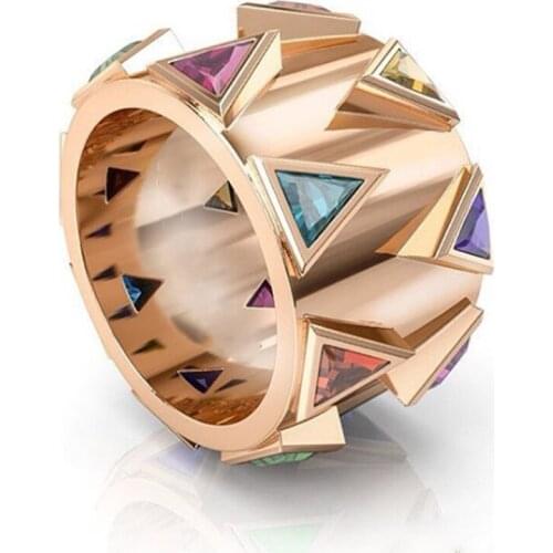 Trendy Personality Triangle Multicolor Zircon Engagement Ring Men Crystal Bridal Promise Wedding Rings for Women Unique Jewelry