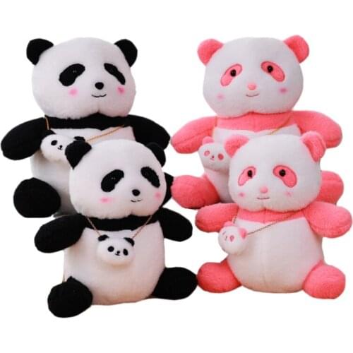 25/33cm Funny Panda with bag Plush Toys Soft Cartoon Animal Pink Panda Vividly Stuffed Pendant Doll Kids Gifts