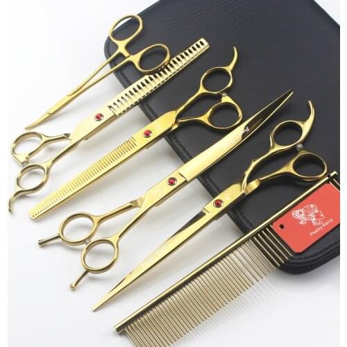 4PCS/SET 8" Pet Grooming Scissors Set Straight Curved Dog Cat Cutting Thinning Shears Kit Tesoura Para Hair Shears dog clippers