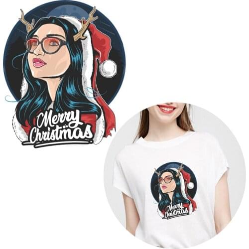 Santa Claus Elk Women Patches On Clothes Heat Transfer Parches For Kids Ironing Stickers Easy Washable Applique Christmas Patch