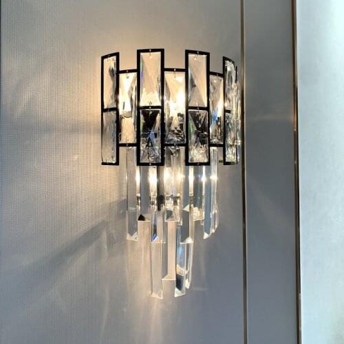 Black Crystal Wall Lamps For Bedroom New Modern Wall Sconce Lighting Living Room Bedside Background Wall Light Fixtures