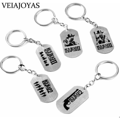 Stainless Steel Game Keychains Red Dead Redemption 2 Dog Tag Key Ring Charm Pendant Collar Gift for Men Trendy Jewelry Accessory