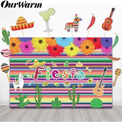 OurWarm Fiesta Theme Multicolor Mexican Photography Backdrop With Photo Booth Props Kit Fiesta Party Decorations Cinco De Mayo
