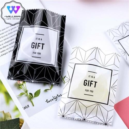 100pcs/bag Open Top "GIFT" Black and white lines Plastic Pouch Heat seal Gift packaging Bags for cookies candies Chocolate