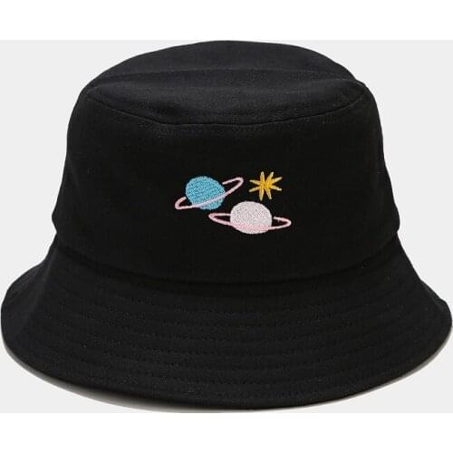 LDSLYJR 2021 Cotton Cartoon Planet Embroidery Bucket Hat Fisherman Hat Outdoor Travel Sun Cap Hats for Men and Women 321