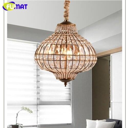 FUMAT Crystal K9 Birdcage Form Glod Iron Art Pendant Lamps Modern American Style E14 LED Ball Hanging Light Fixture Lighting