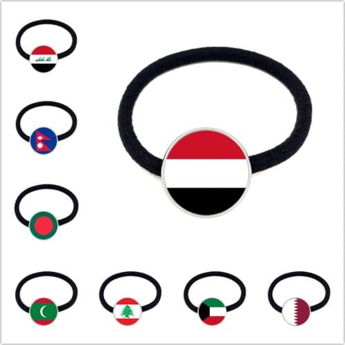 Iraq,Yemen,Nepal,Bangladesh,Maldives,Lebanon National Flag Headband 20mm Glass Cabochon Elastic Hair Bands Jewelry For Women