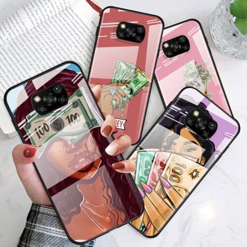 Tempered Glass Luxury Cover Afro Girls Black Women Art For Xiaomi POCO F3 F2 X3 NFC X2 M2 Pro Shockproof Shell Phone Case