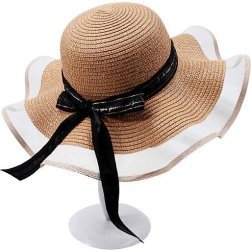 Thin Breathable Outdoor Hat Fashion Women Sun Hats Hand Made Straw Hat Female Ribbon Weave Big Wide Brim Lace Beach Hat