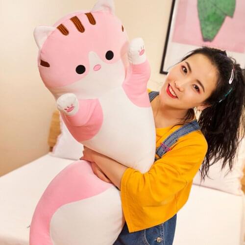 Cute Soft Long Cat Pillow Plush Toys Stuffed Pause Office Nap Pillow Bed Sleep Pillow Home Decor Gift Doll For Kids Girl