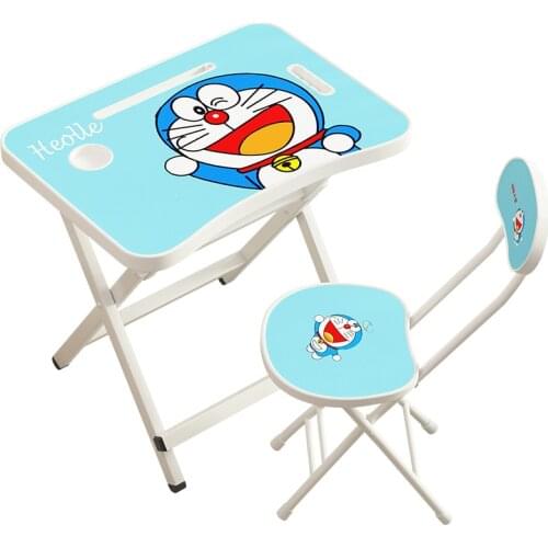 Follding Dinner Table & Chiar Set for Kids Durable Safe Plastic Mini Desks Ajustable Height Cartoon Design Children Furniture
