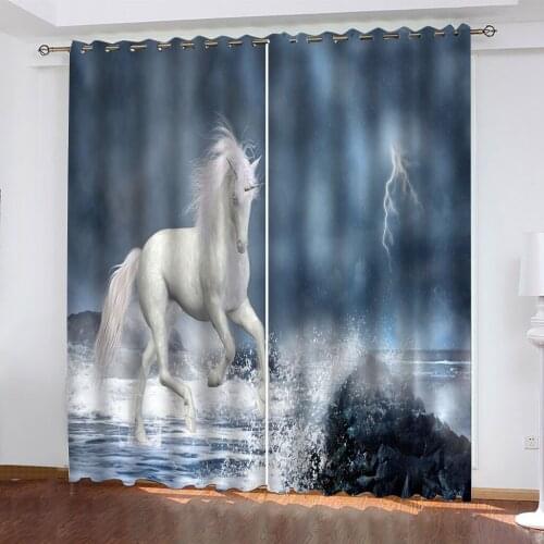 Morden white horse curtains 3D Window Curtains For Living Room Bedroom Blackout curtain