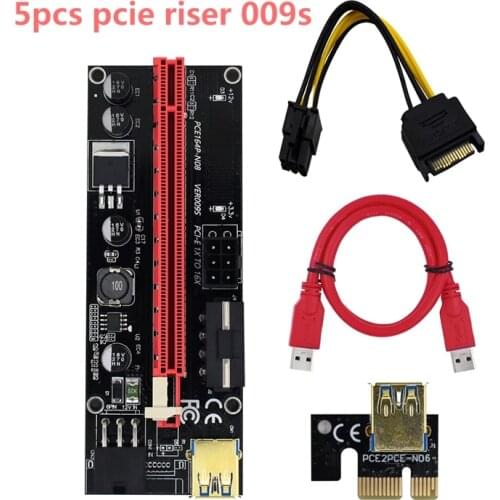 TISHRIC 5pcs 3 IN 1 Riser PCIE x16 Video Card Mining Riser 009s USB 3.0 SATA Extender Riser Adapter Card PCI E Riser 009S
