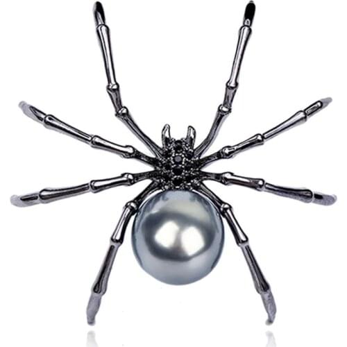 Victorian Mother of Pearl Body and Micro Pave Spider Brooches Pins Tone Women Fashion Jewelry